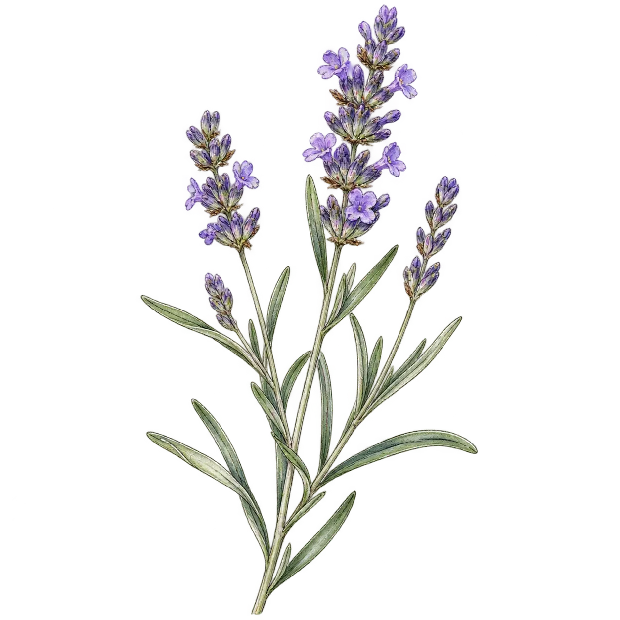 ラベンダーの花穂と細い葉を描いたイメージイラスト
