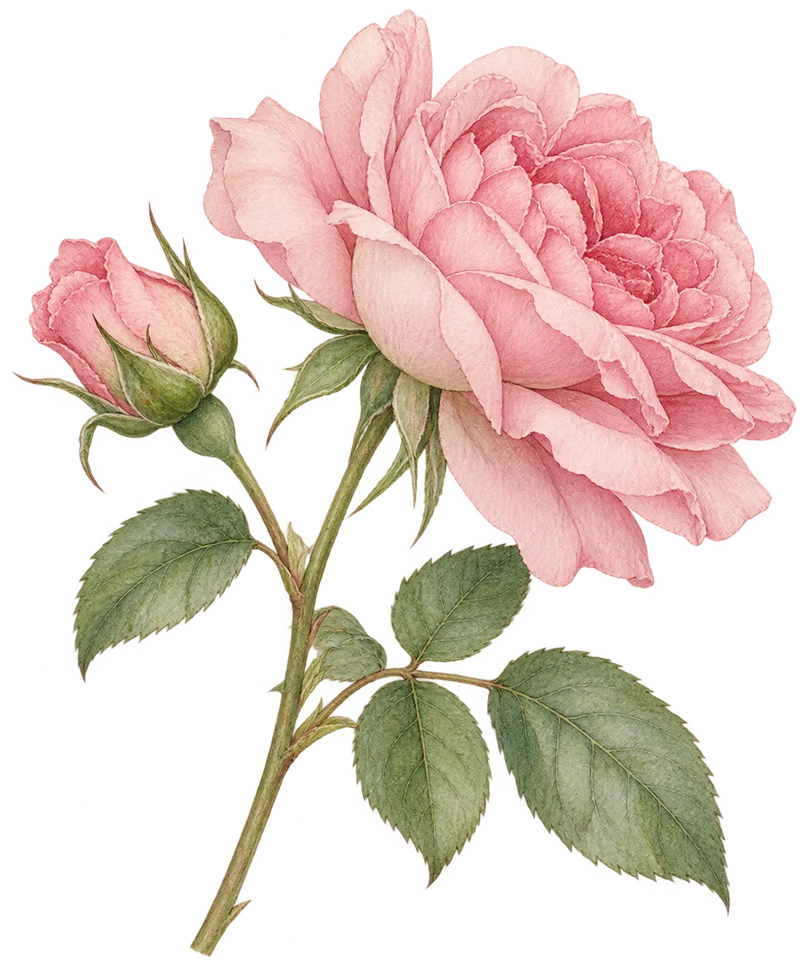 ダマスクローズの花とつぼみを描いたイメージイラスト